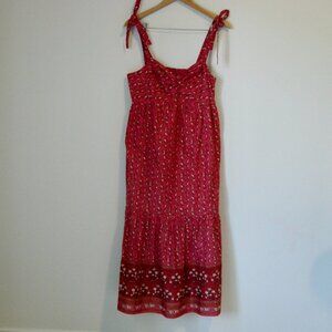 Floral Boho Babydoll Maxi Dress Pink Sweetheart Neckline Sleeveless Medium